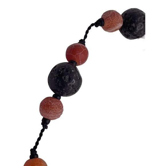 Necklace Women 16" Beaded Black & Red Orange Lava Rock 925 Silver Clasp - Picture 9 of 9
